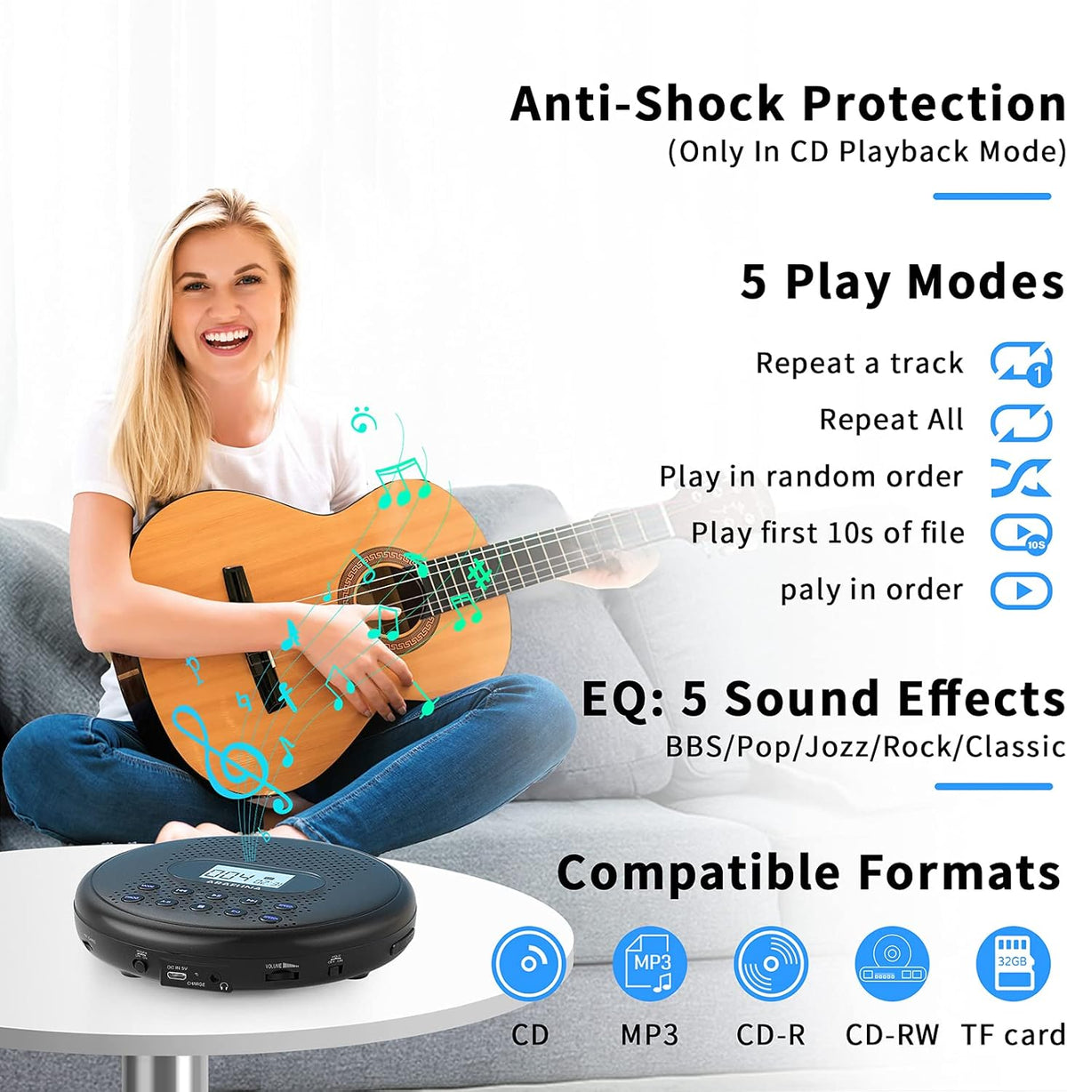Portable CD Player with Dual Stereo Speakers and Anti-Skip Protection S105956