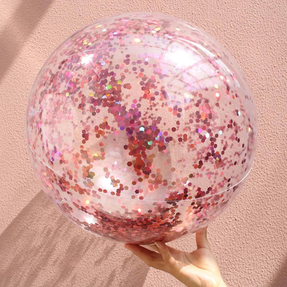 4 pcs Glitter Sequin Beach Balls Round Transparent PVC Balls Inflatable Ball Toys with Pumps U873745