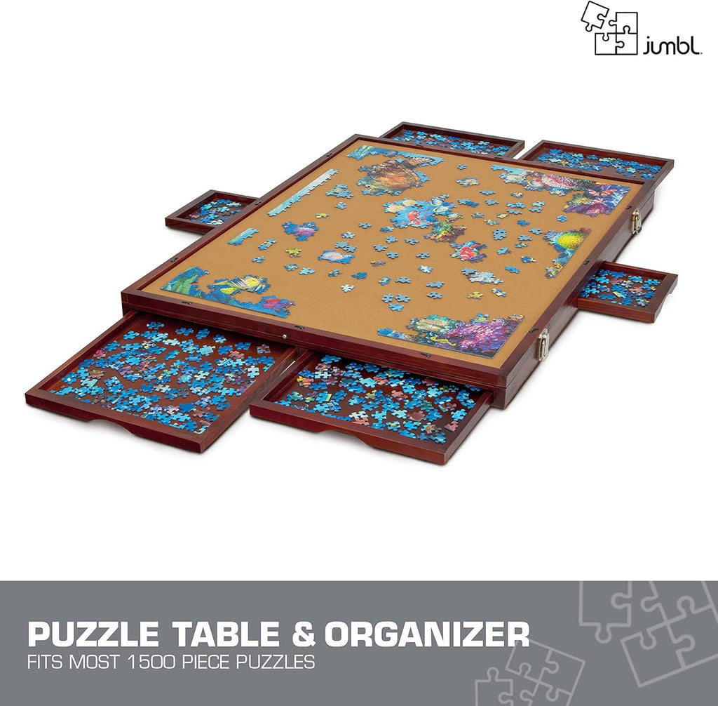 1500-Piece Tilting Puzzle Board with Felt Surface, 6 Removable Sorting Drawers, 27” x 35” Wooden Jigsaw Puzzle Table R962