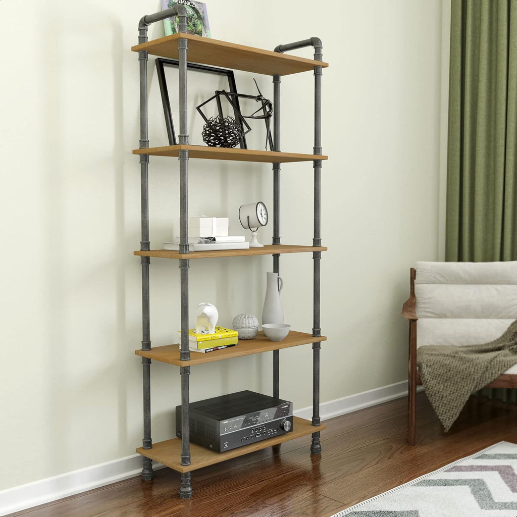 5-Tier Pine and Metal Etagere Bookcase J295995
