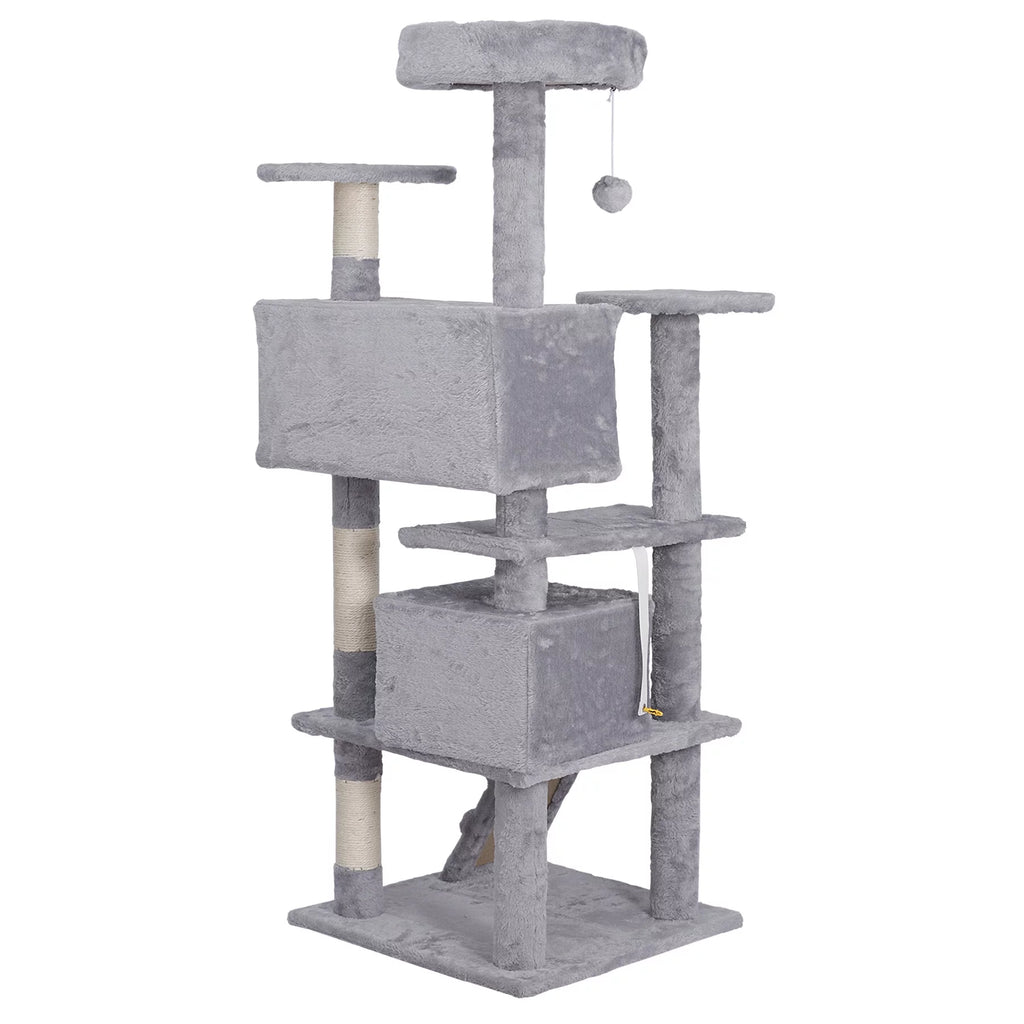 55-in Light Gray Cat Tree & Scratching Post Tower D3452