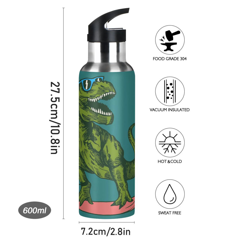 Dinosaur Green Stainless Steel Insulated Water Bottle with Straw Lid I911050