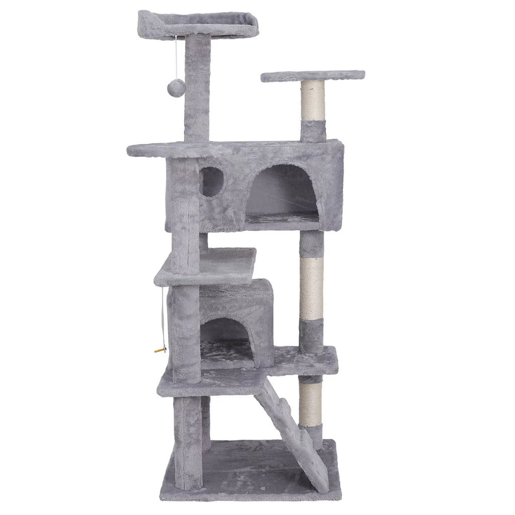 55-in Light Gray Cat Tree & Scratching Post Tower D3452
