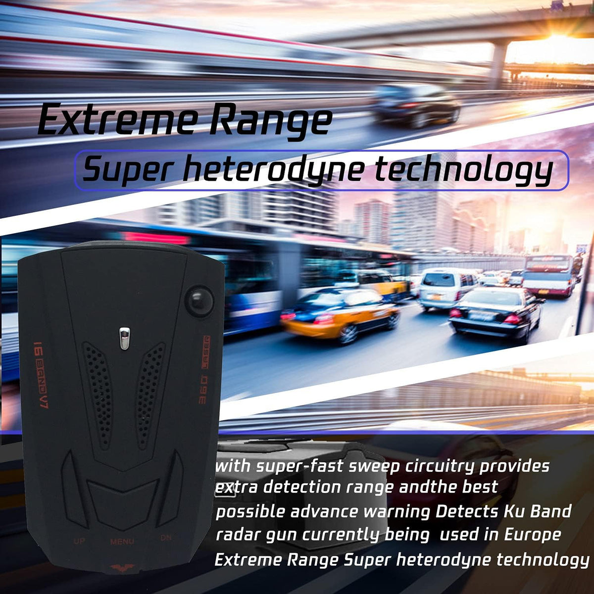 Black Radar Detector with Voice Prompt and LED Display S497013