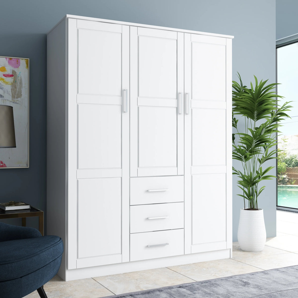 100% Solid Wood 3-Door Wardrobe Armoire B446997
