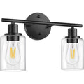 2 Light Matte Black Vanity Light with Glass F452