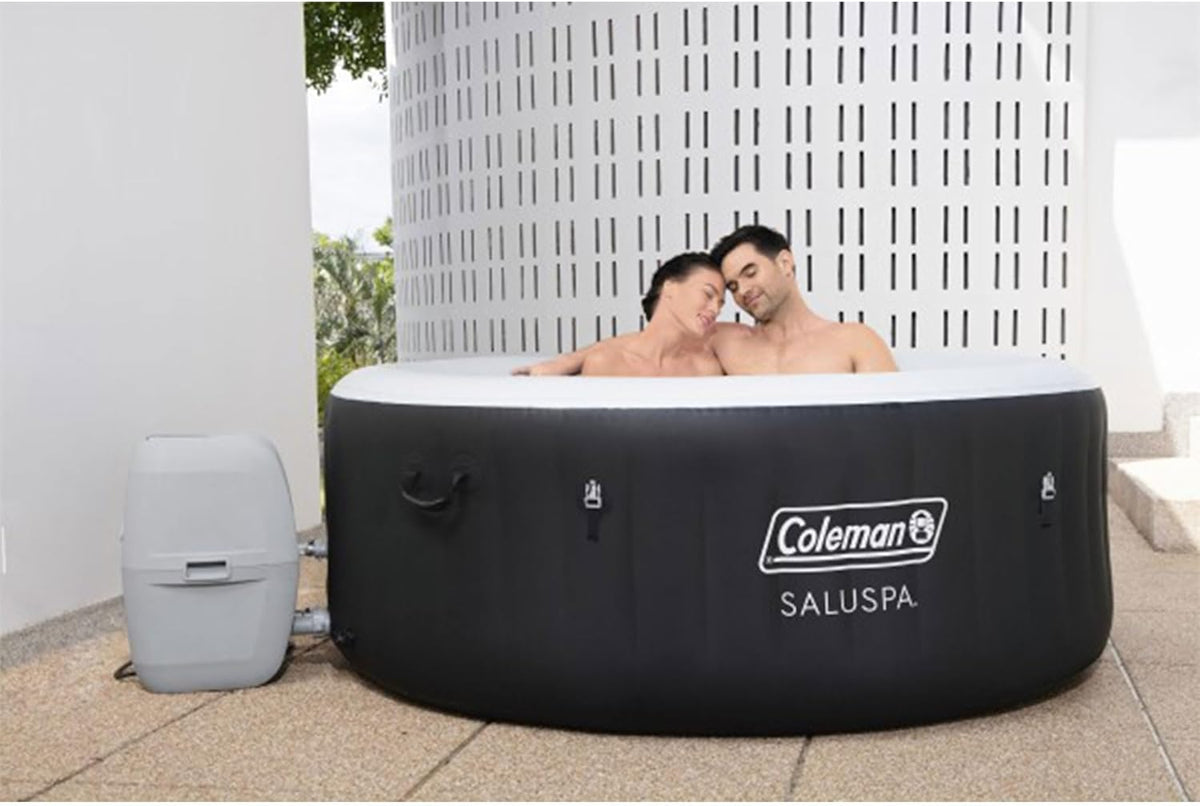 Black 4 Person Inflatable Round Hot Tub with 60 Air Jets E79871