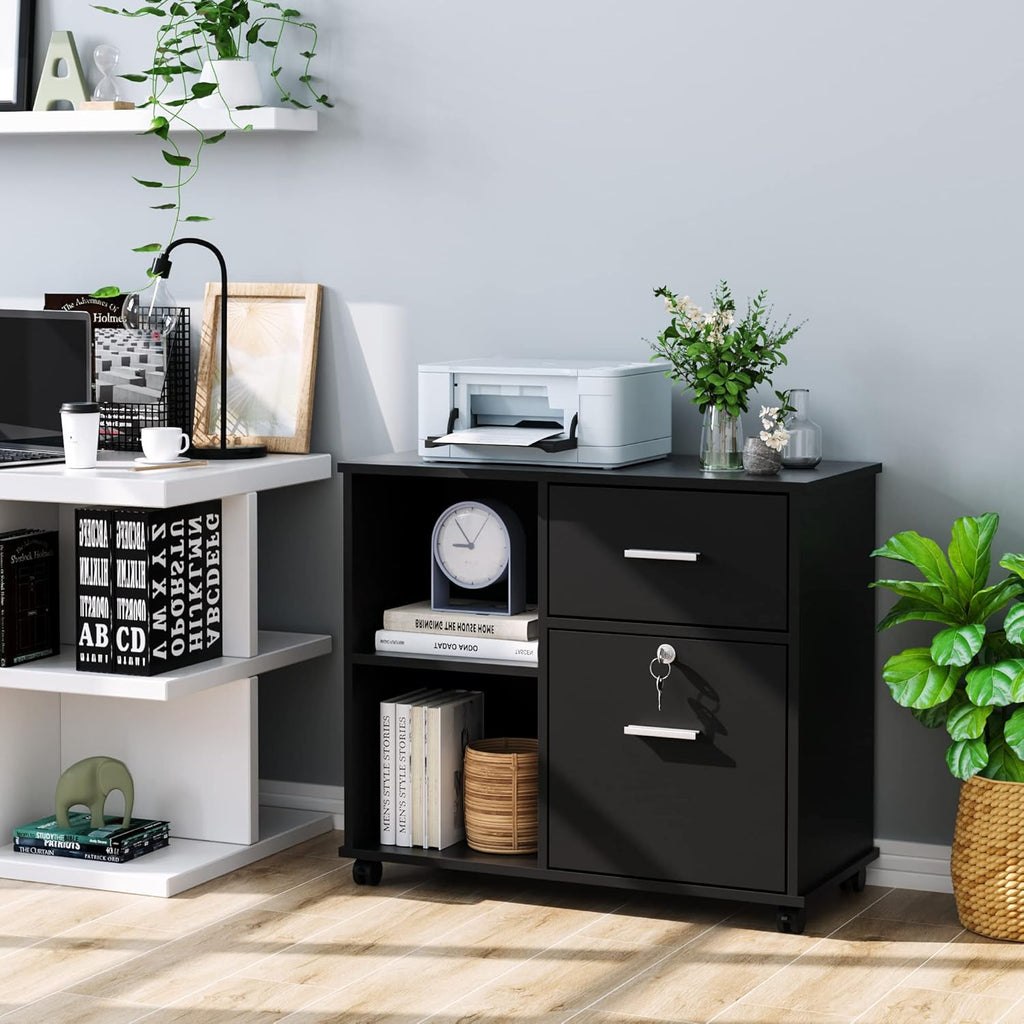 Black Wood Lateral File Cabinet with Lock M8275