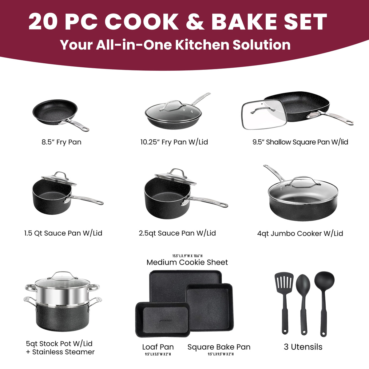 20 Piece Nonstick Cookware Bakeware Set Blue X9074