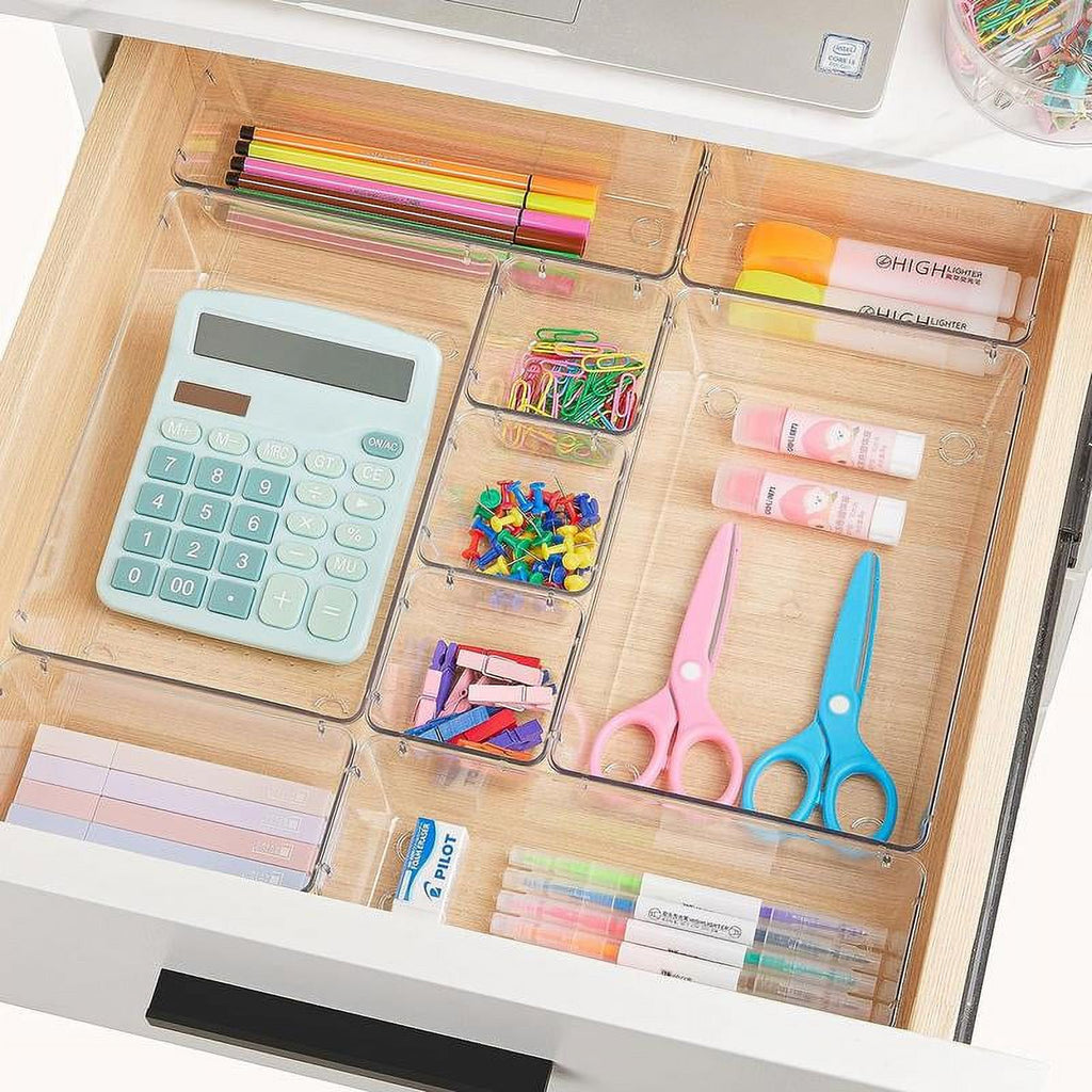 25 Count Clear Plastic Drawer Organizers Set, 4-Size Storage Bins F1185