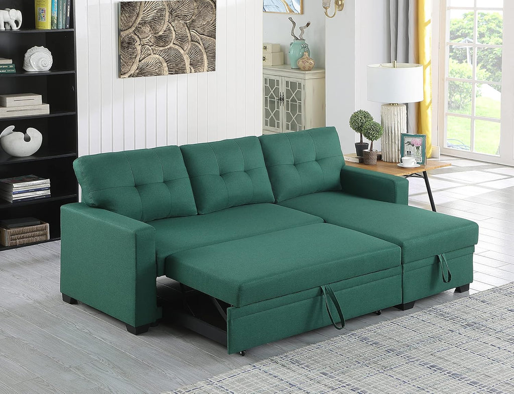 Green Upholstered Pull out Sectional Sofa with Chaise B789