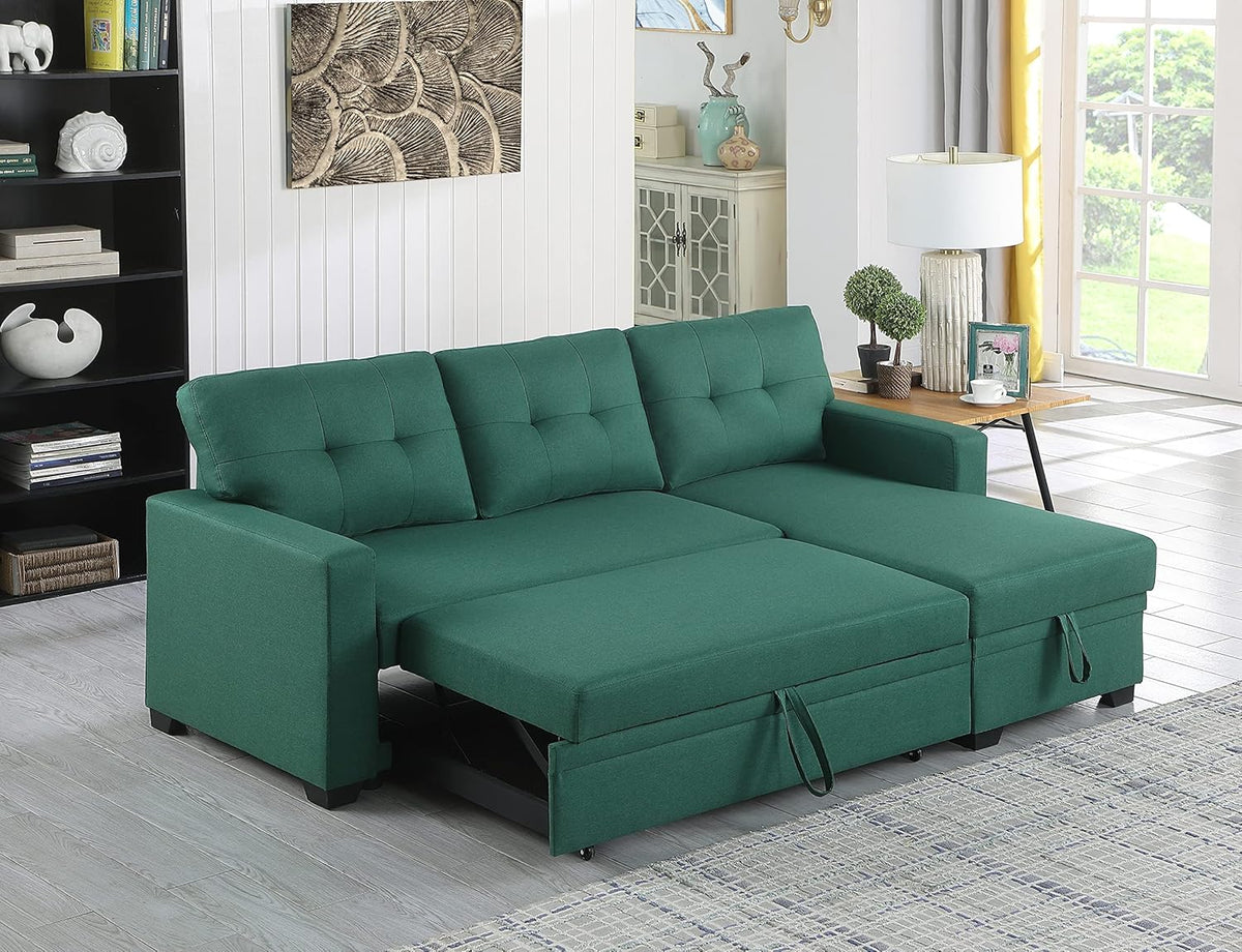 Green Upholstered Pull out Sectional Sofa with Chaise B789