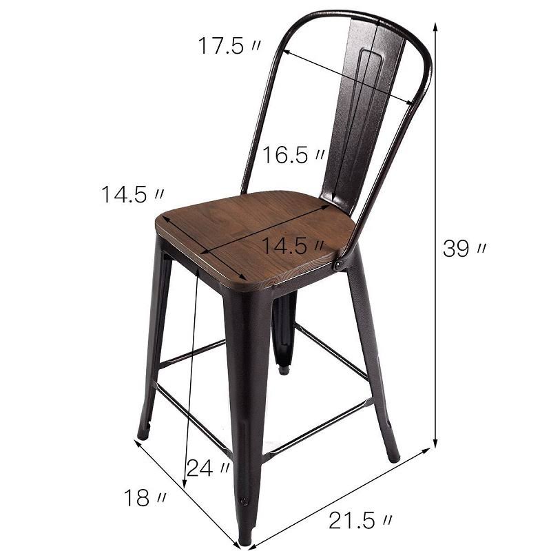 Copper Set of 4 Metal Wood Counter Stool Bar Chairs G260