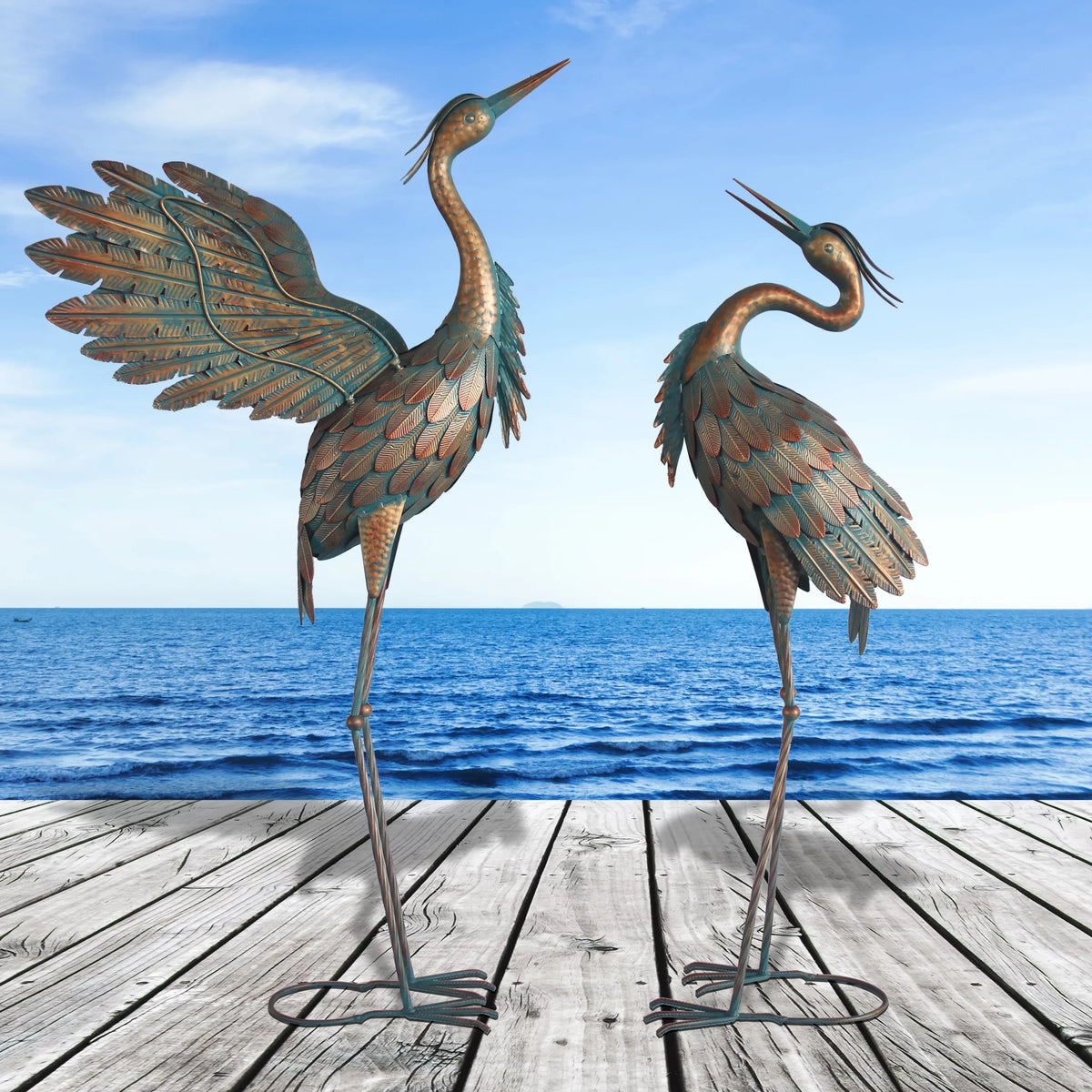 Metal Heron Garden Statues Set of 2 S78538