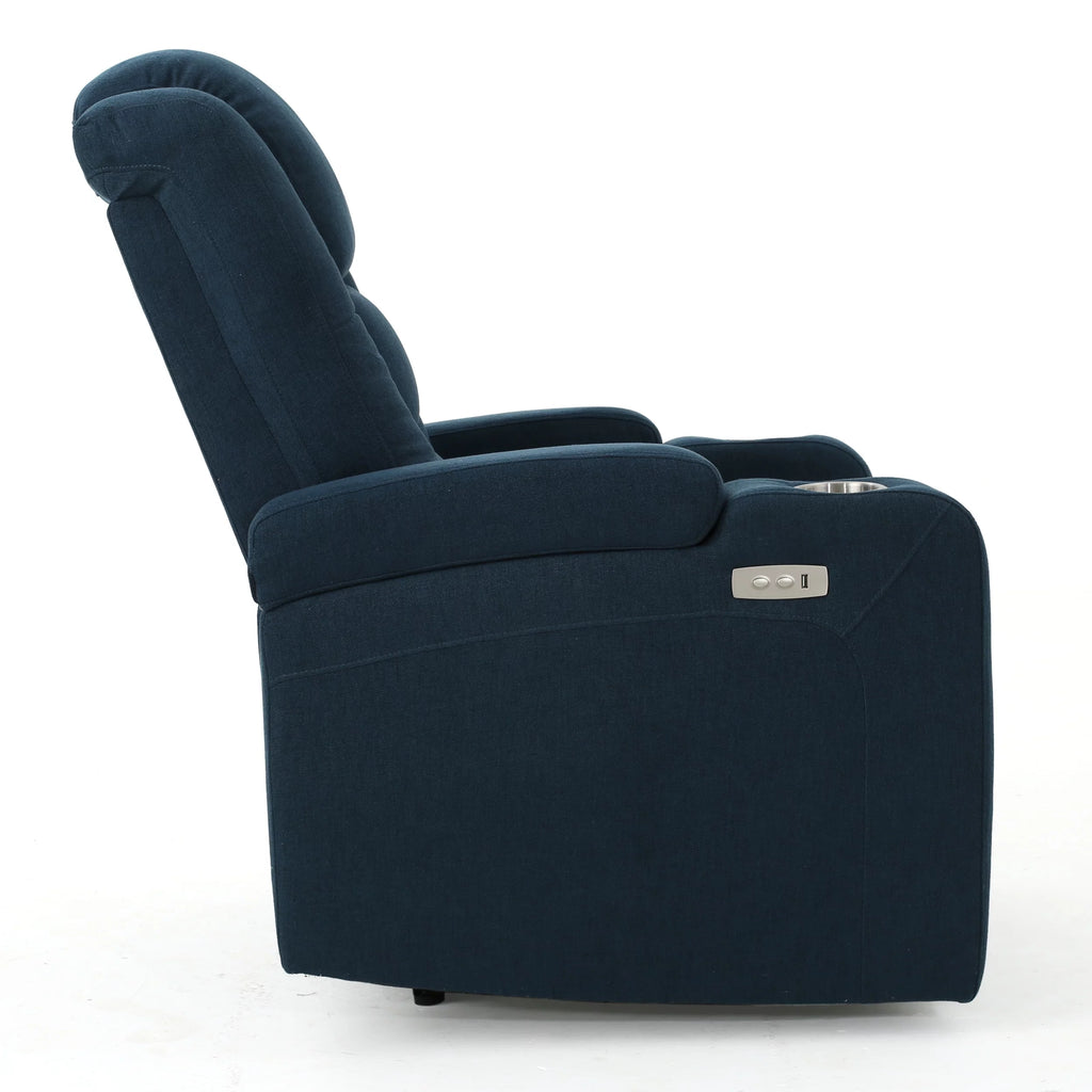 Navy Blue Tufted Fabric Power Recliner A589296