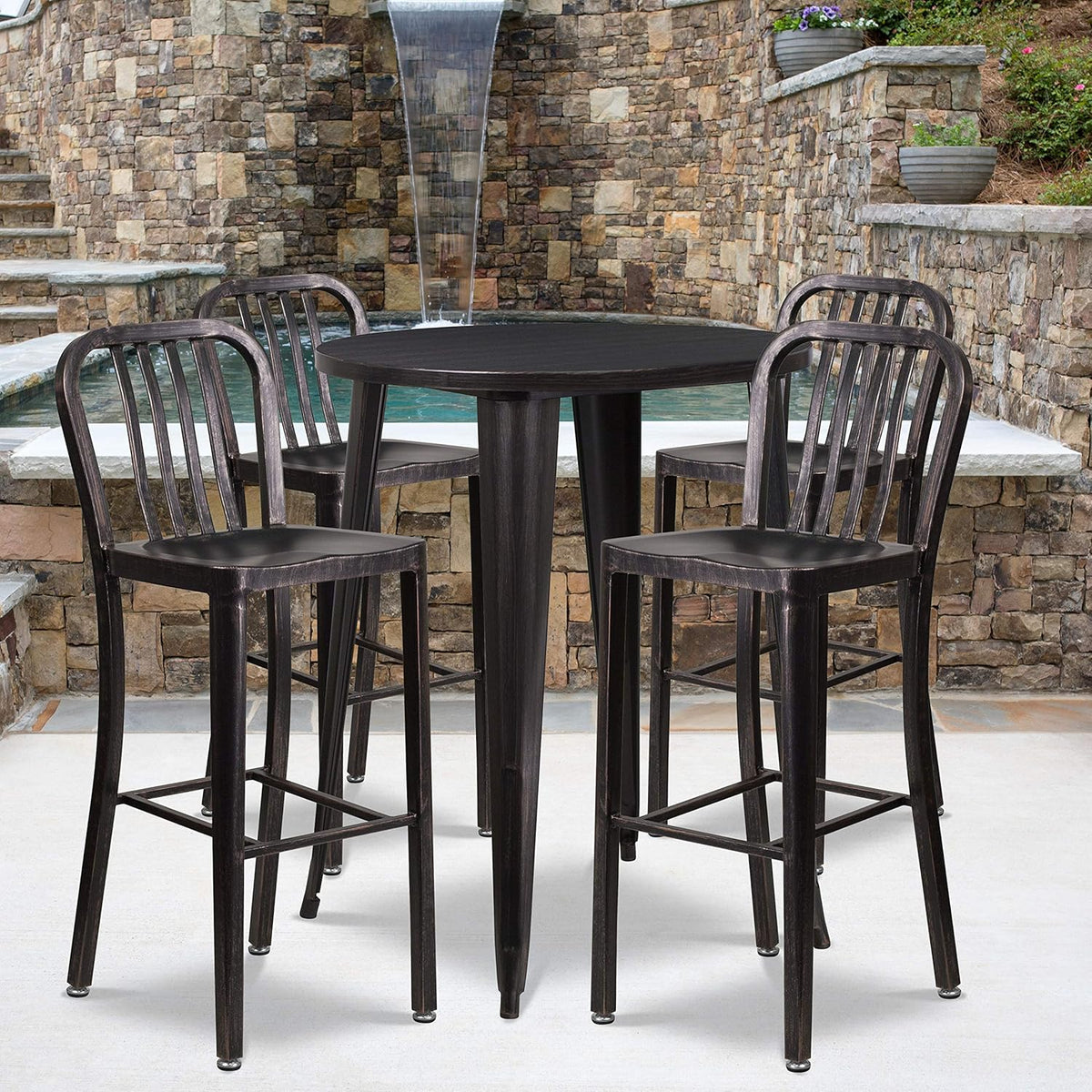 Silver Metal Bar Table Set with 4 Stools R226