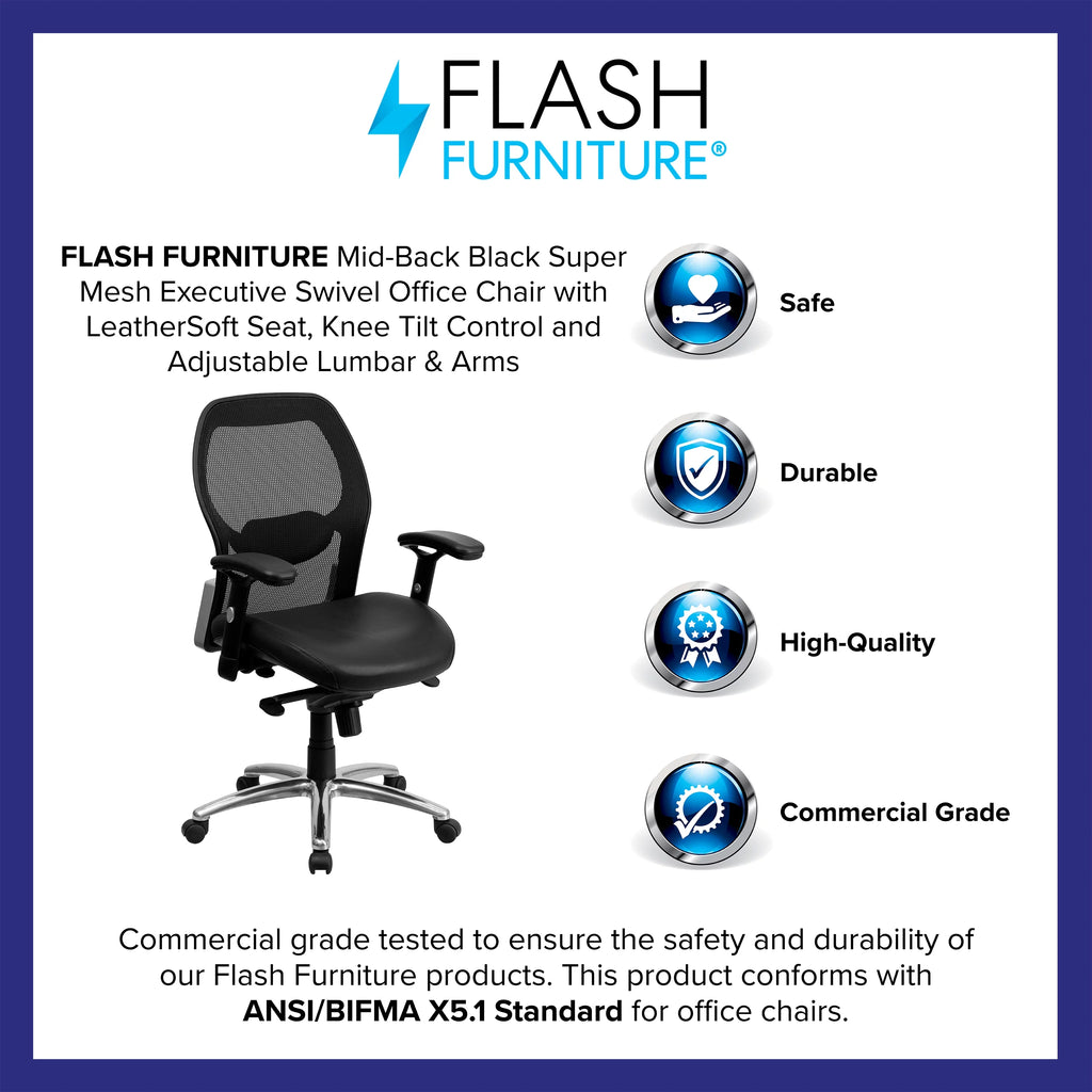 Black Mesh Executive Swivel Office Chair with Adjustable Lumbar & Arms J73740
