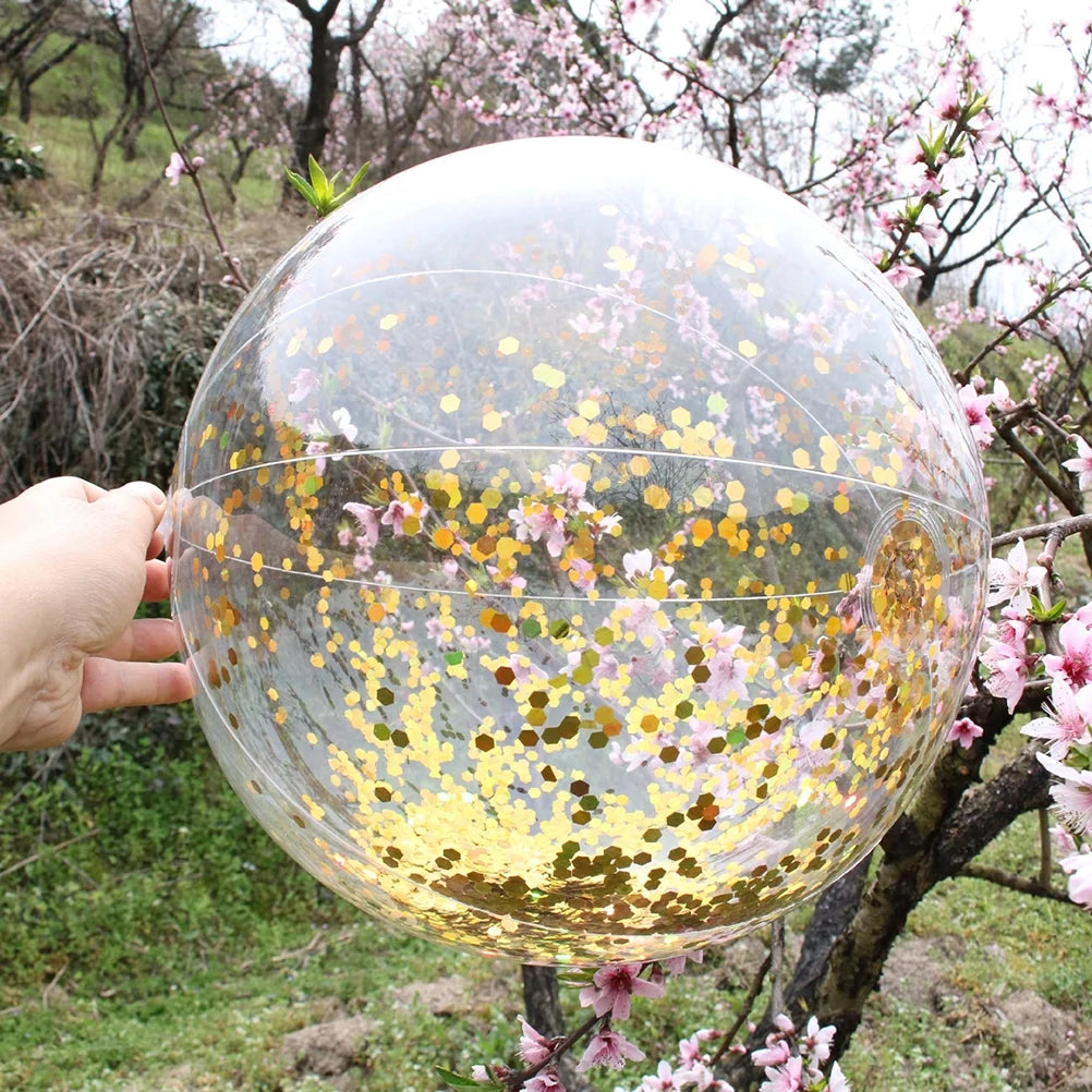 4 pcs Glitter Sequin Beach Balls Round Transparent PVC Balls Inflatable Ball Toys with Pumps U873745