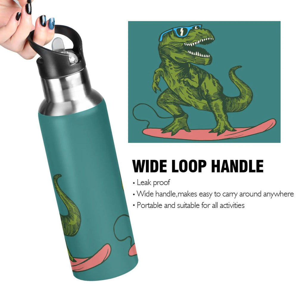 Dinosaur Green Stainless Steel Insulated Water Bottle with Straw Lid I911050