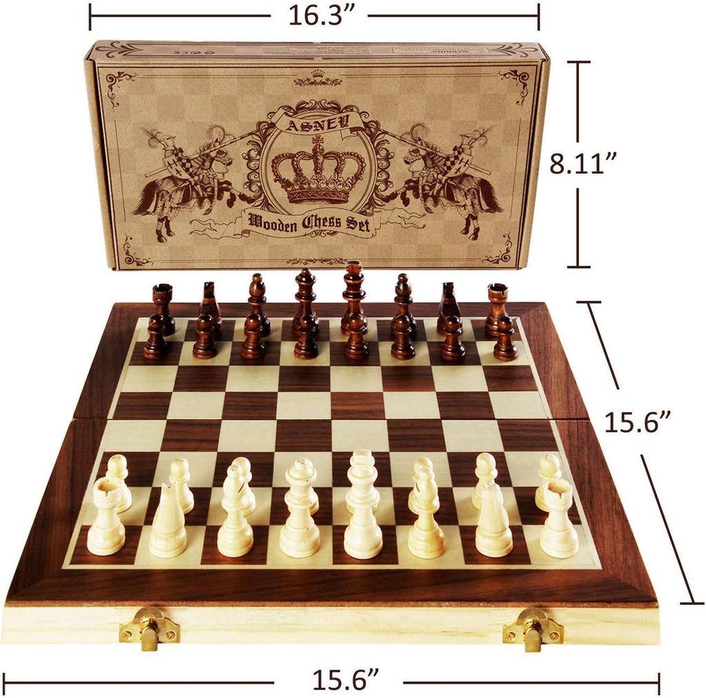 Magnetic Wooden Chess Set with Storage Slots W36488