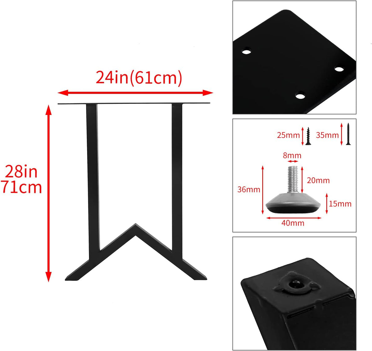 28 Inch Adjustable Metal Furniture Legs 2PCS Black A166