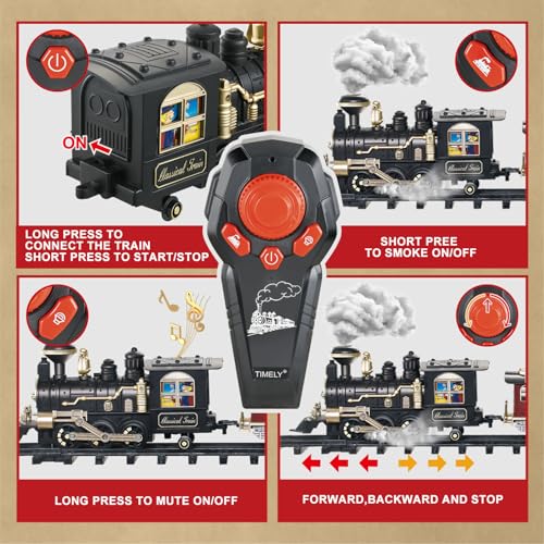 Remote Control Steam Locomotive Toy Train with Smoke, Lights, Sound & Tracks C83623