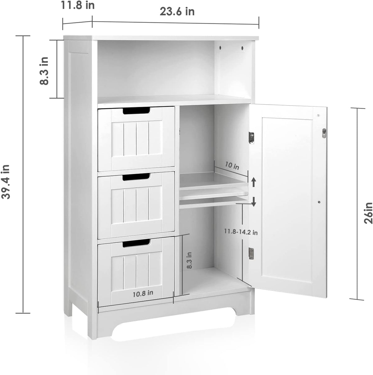 White Wood Bathroom Floor Cabinet with 3 Drawers and 1 Door I82588