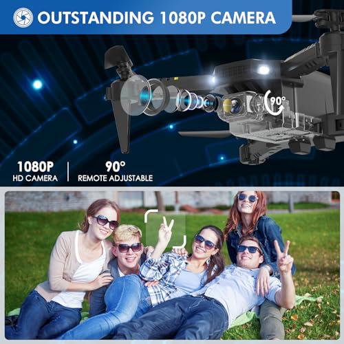 Black Mini Drone with Camera, Remote Control Quadcopter with 1080P HD Live Video Camera, 2 Batteries G65284