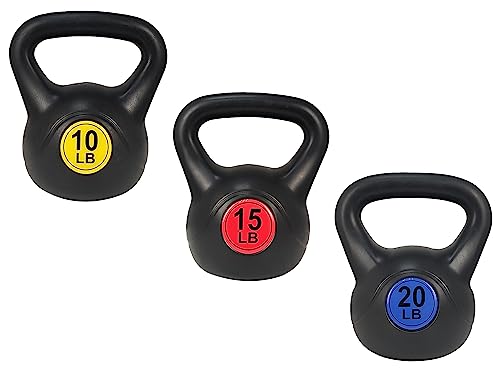 3-Piece Kettlebell Weight Set, 5 lbs, 10 lbs, 15 lbs, 20 lbs, Set of 3 or Set of 4 J117229
