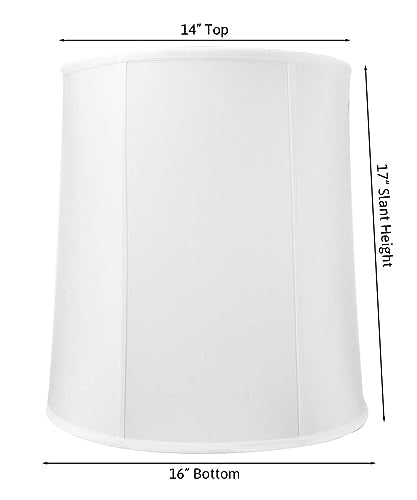 14"x16"x17" Tall Drum Lampshade with White Shantung Fabric I6986