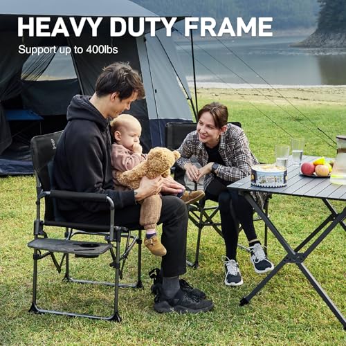 Black Portable Folding Camping Chair with Side Table, 400lbs C718