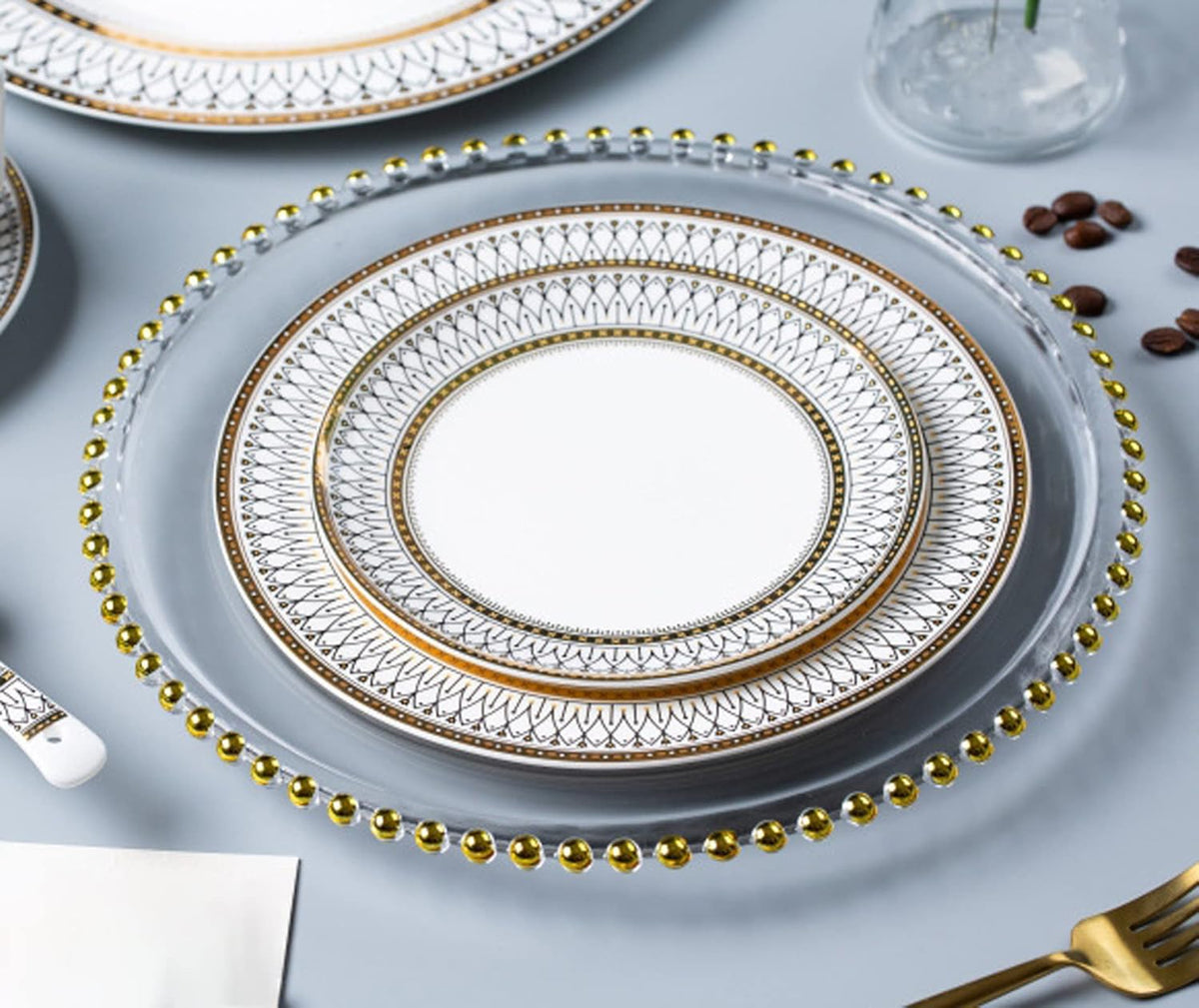 6 Pcs Clear Acrylic Charger Plates with Gold Bead I418