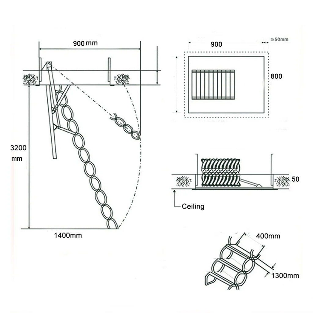 10.5ft Carbon Steel White Attic Ceiling Ladder Stairs T8622