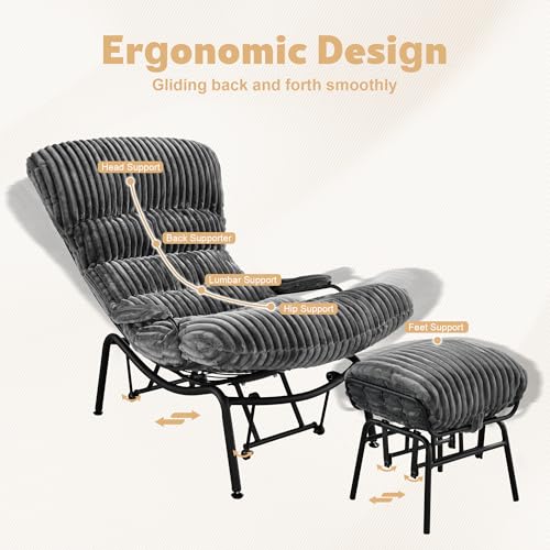 Grey Corduroy Rocking Chair with Ottoman Z7689