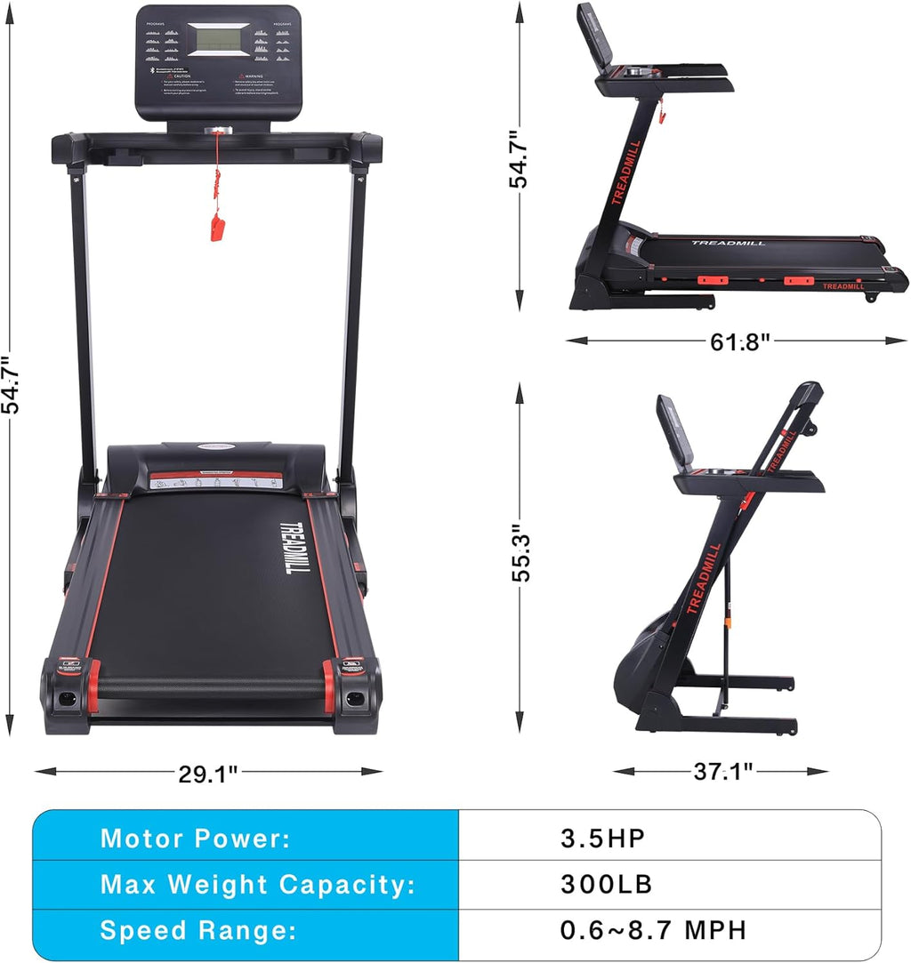 3.5 HP Quiet Brushless Folding Treadmill with 48x18in Running Area K645590