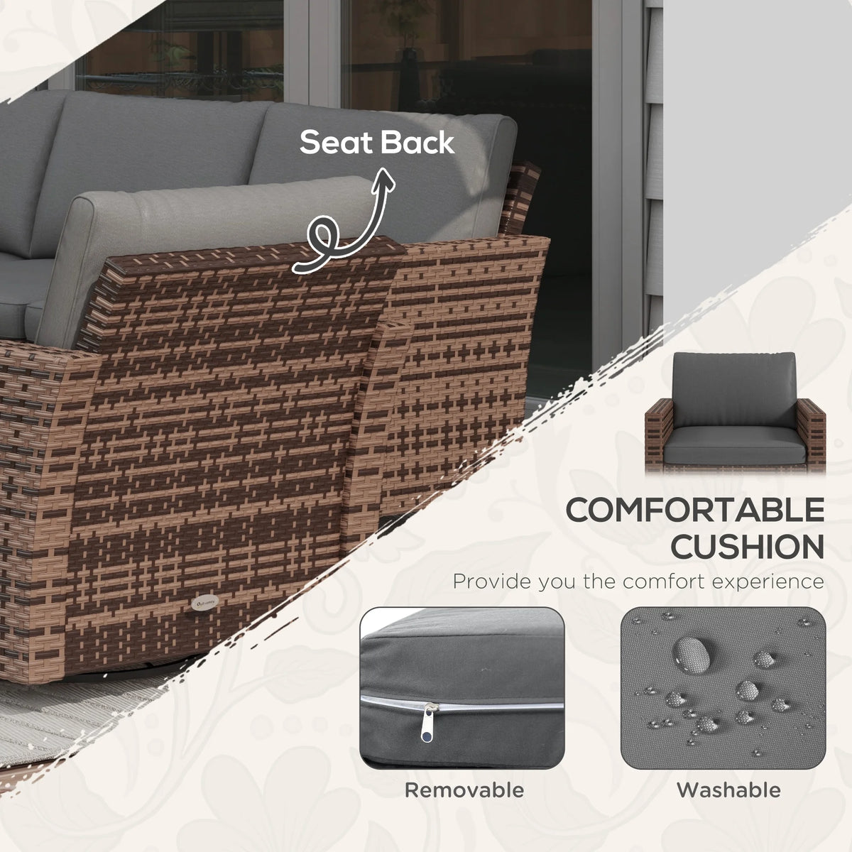 6pc Patio Furniture Set with Couch, Swivel Rocking Chairs, Brown T53600