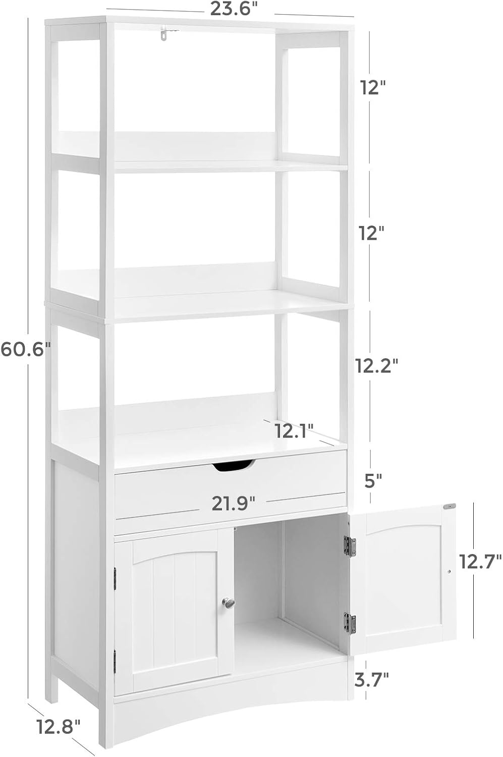 White Free Standing Storage Cabinet with 3 Shelves P76322
