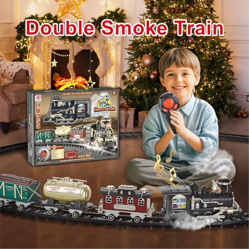 Remote Control Steam Locomotive Toy Train with Smoke, Lights, Sound & Tracks C83623