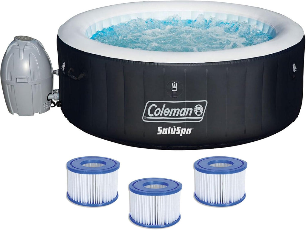 Black 4 Person Inflatable Round Hot Tub with 60 Air Jets E79871