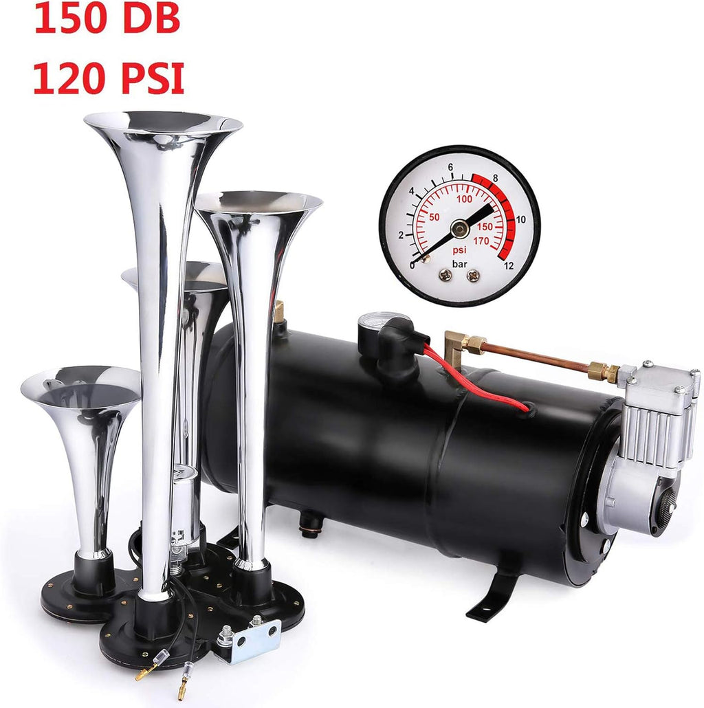 Super Loud Train Horns Kit with 120 PSI 12V Compressor and Gauge I1138