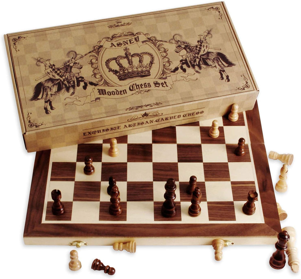 Magnetic Wooden Chess Set with Storage Slots W36488