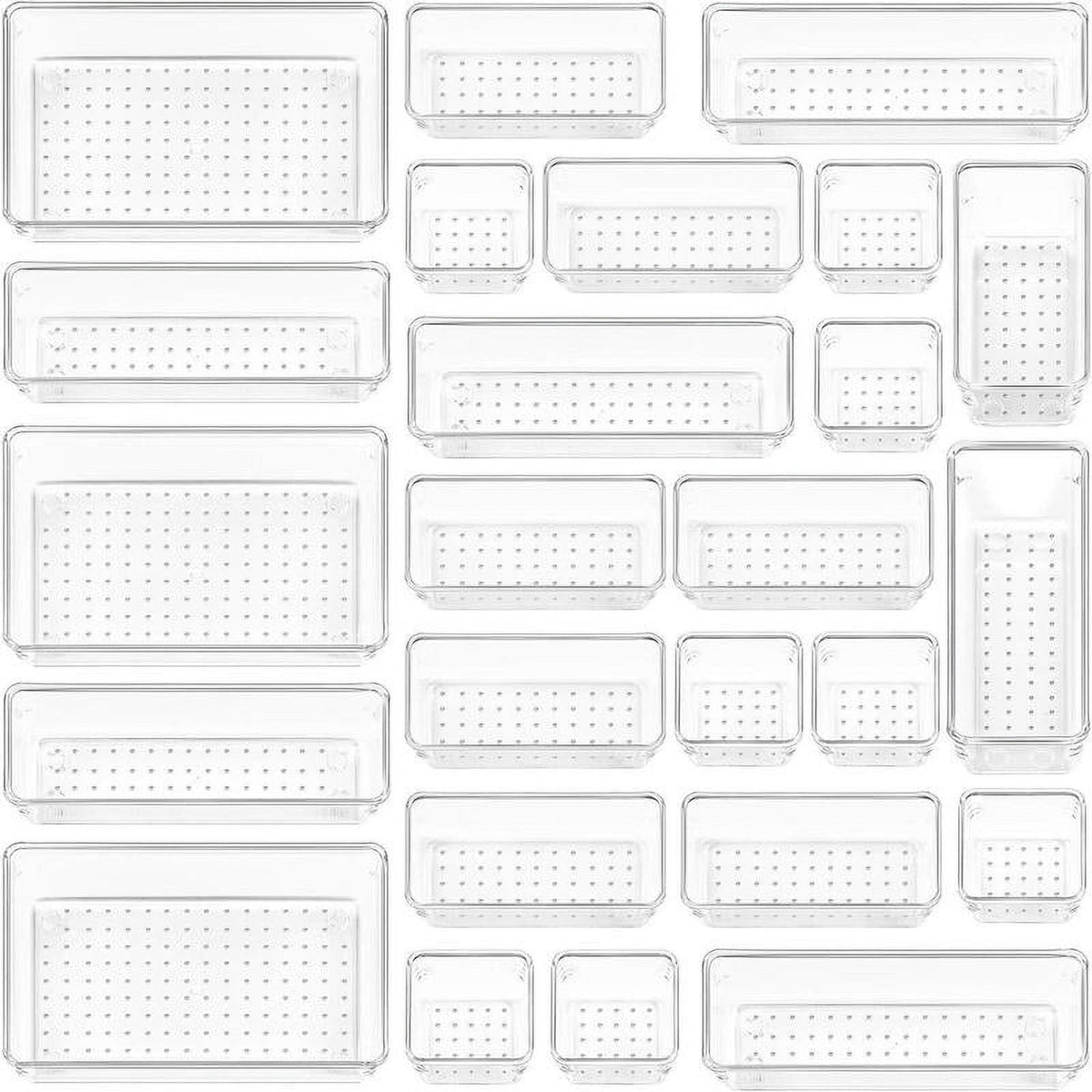 25 Count Clear Plastic Drawer Organizers Set, 4-Size Storage Bins F1185