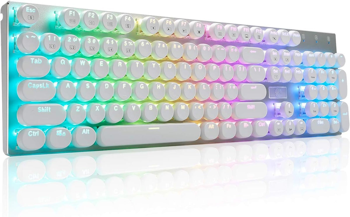Retro Mechanical Gaming Keyboard, RGB Backlit, Blue Switches, 104 Keys Hot Swappable V1778