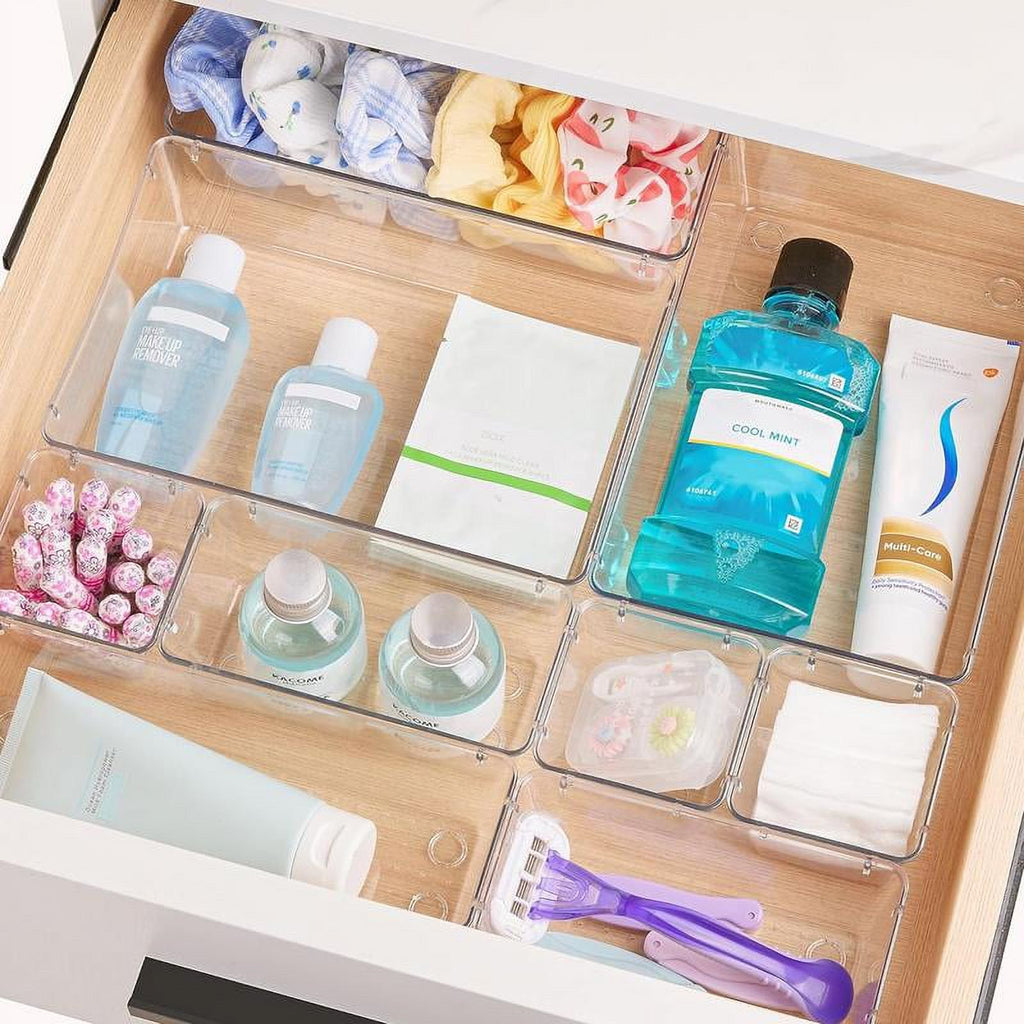 25 Count Clear Plastic Drawer Organizers Set, 4-Size Storage Bins F1185