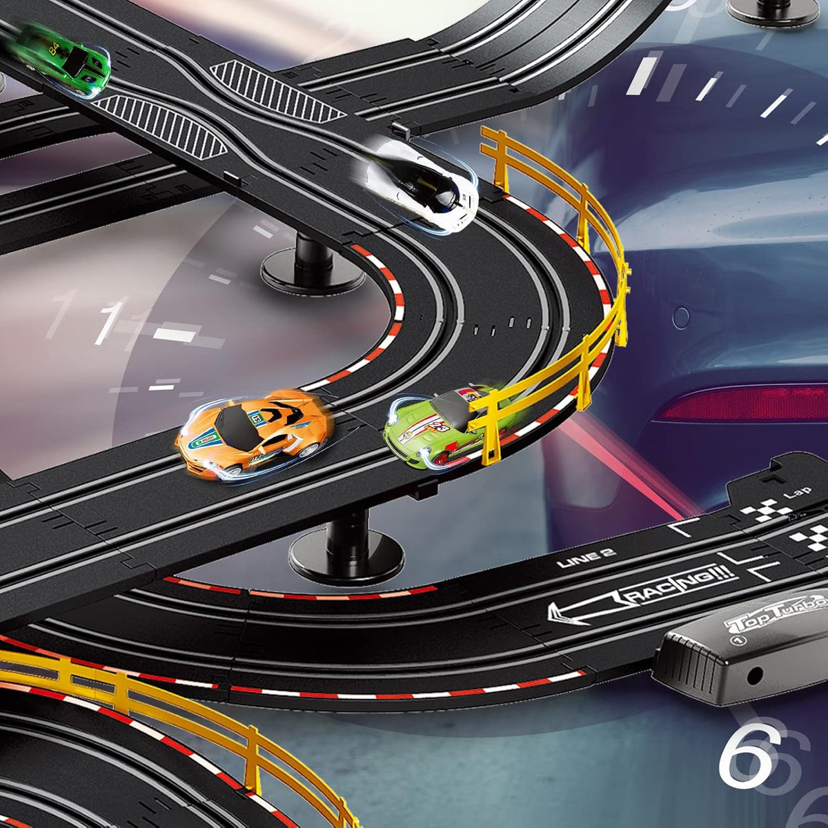 Electric Powered Slot Car Race Track Set with Four Cars J793