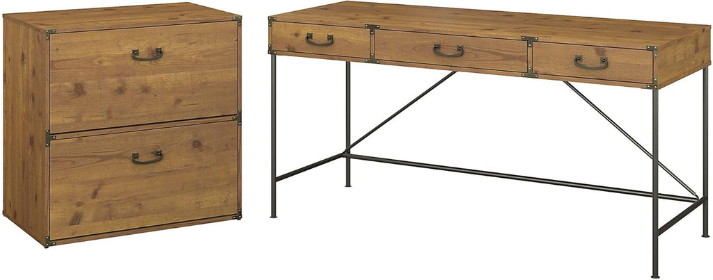 L Shaped Writing Desk with 2 Drawer File Cabinet, 60W R46458