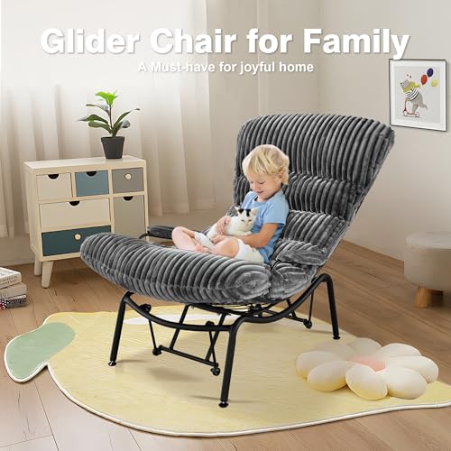 Grey Corduroy Rocking Chair with Ottoman Z7689