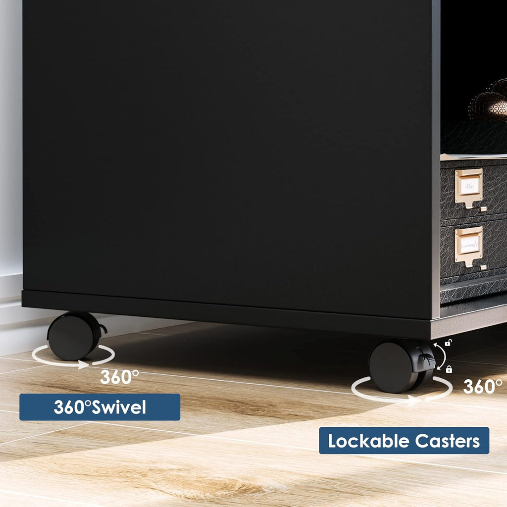 Black Wood Lateral File Cabinet with Lock M8275