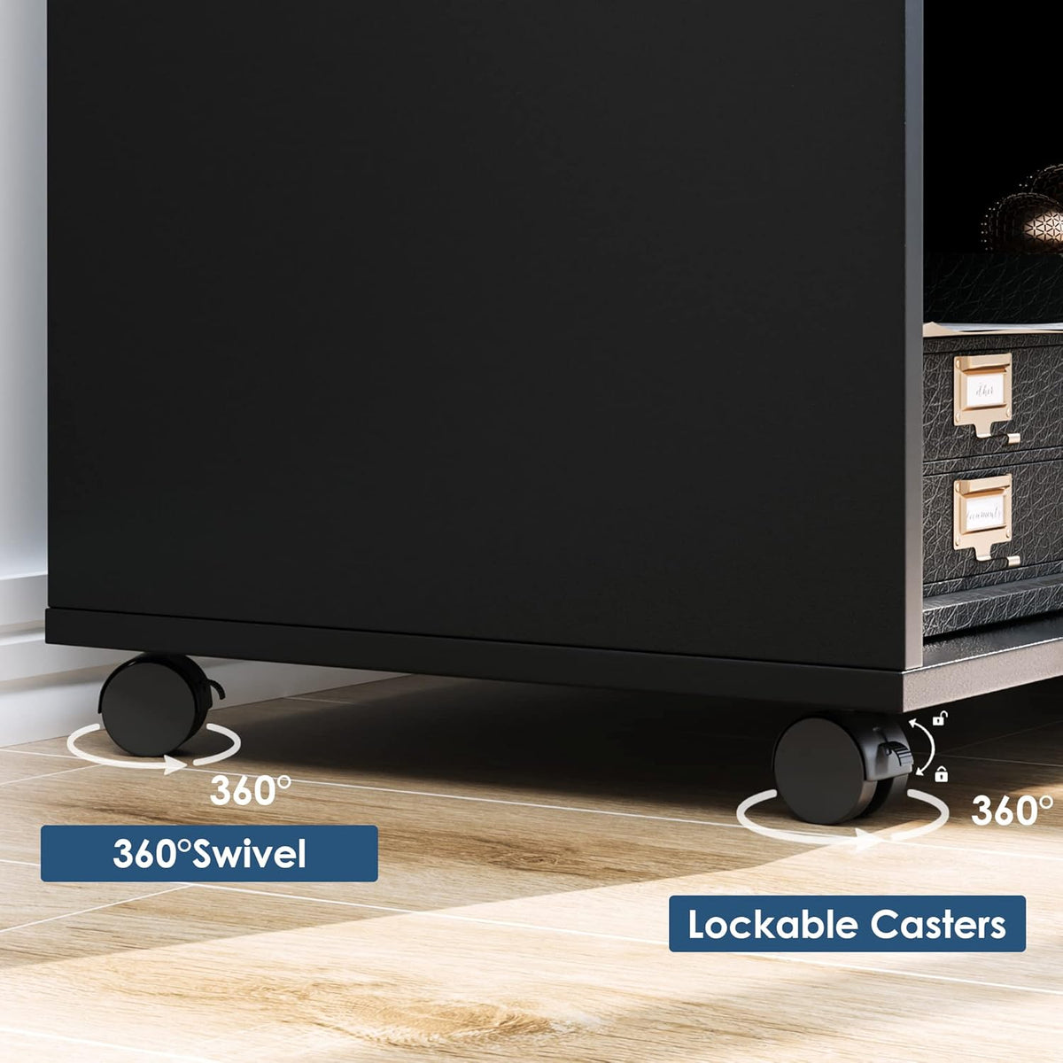 Black Wood Lateral File Cabinet with Lock M8275