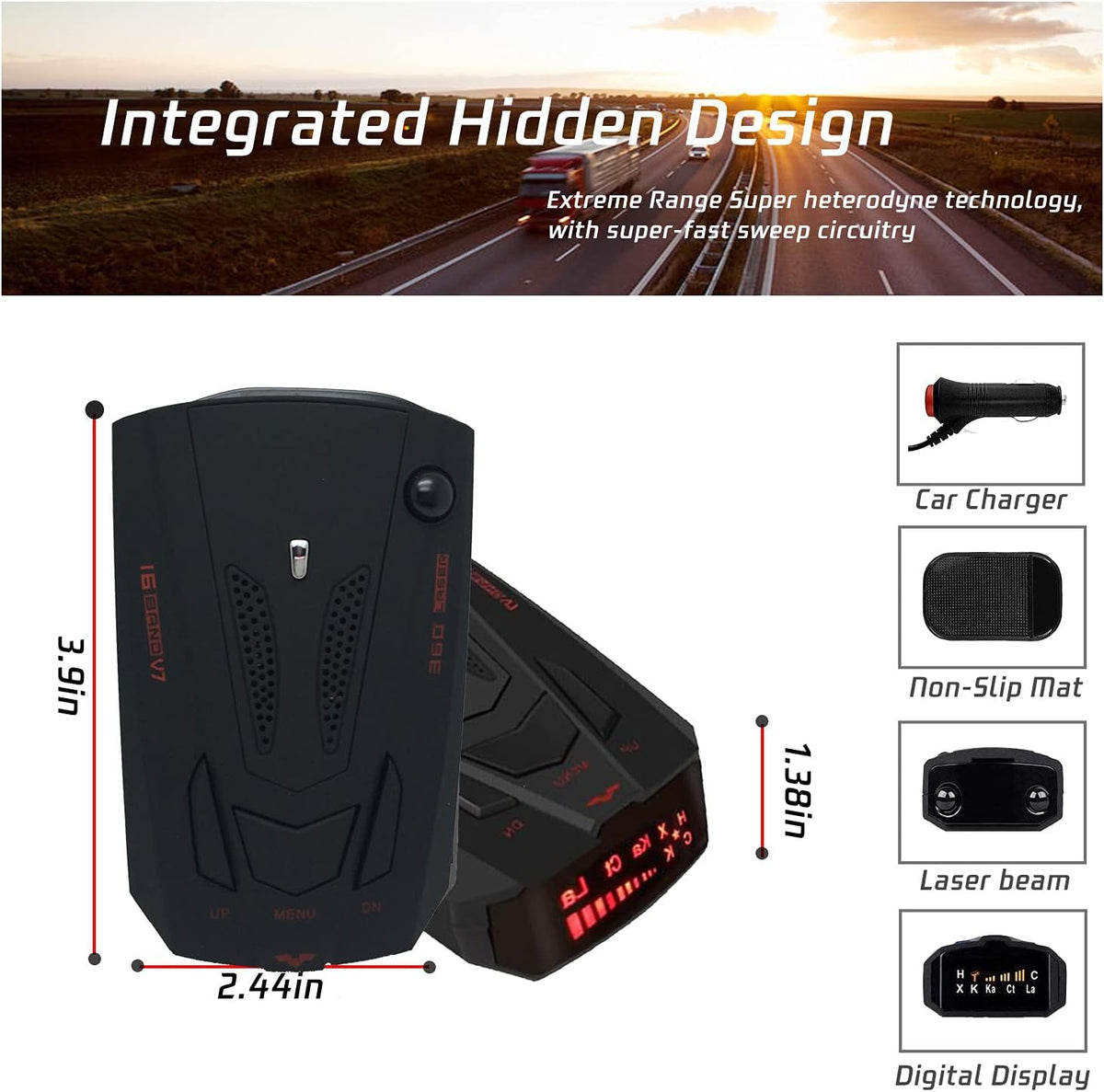 Black Radar Detector with Voice Prompt and LED Display S497013